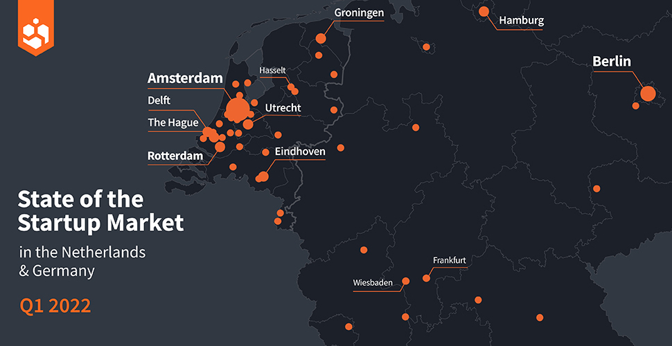 A map of startup hubs in the Netherlands and Germany